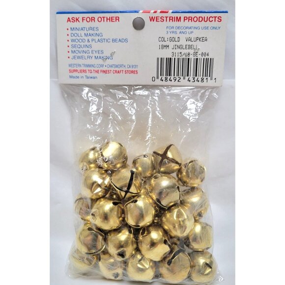 Westrim Crafts 18mm Gold Jingle Bells Style 3115/18 Value Pack 30 Pieces - Picture 3 of 5